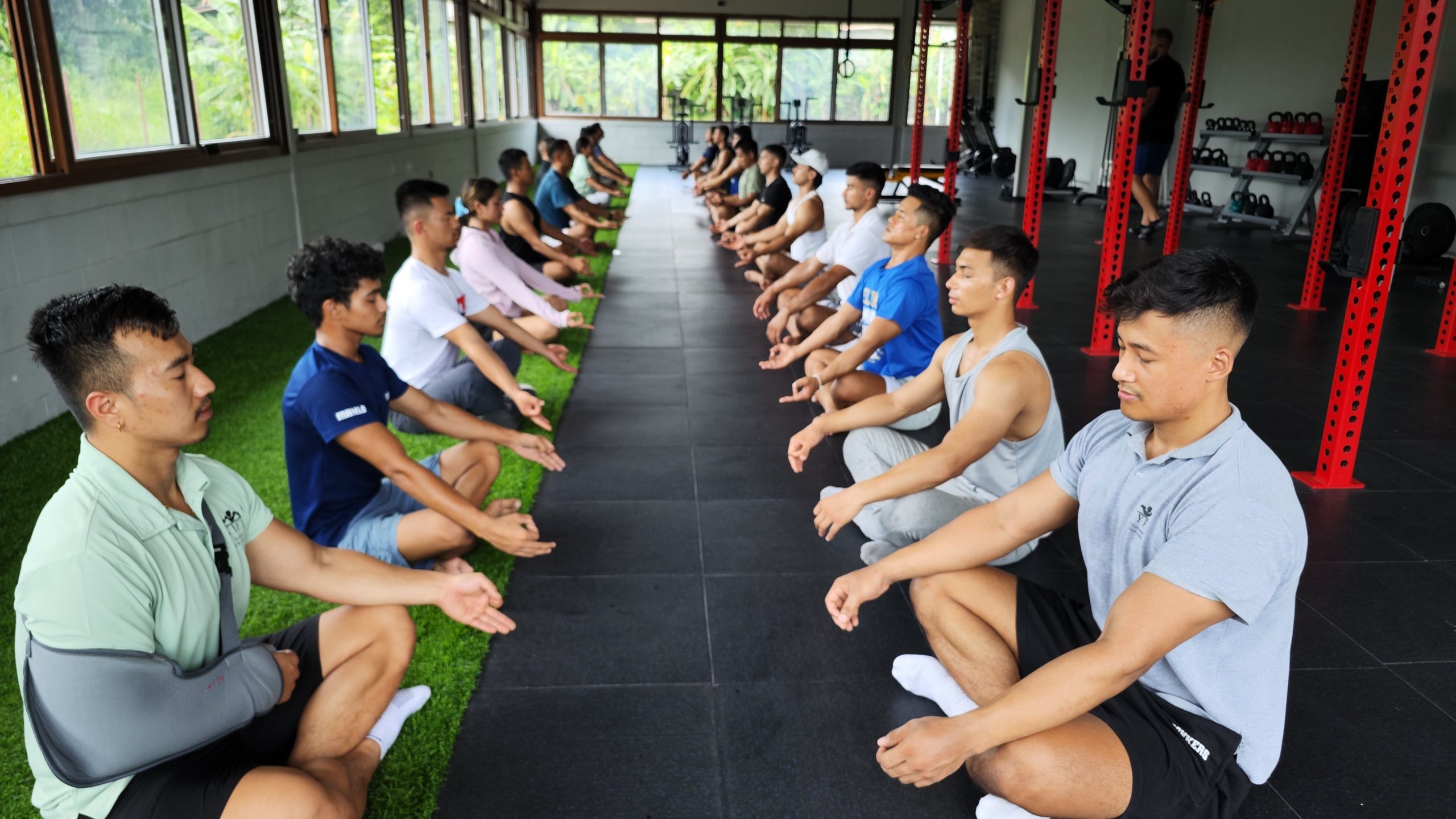 NYFA Nepal mindfulness and recovery session — meditation practice for holistic fitness education.